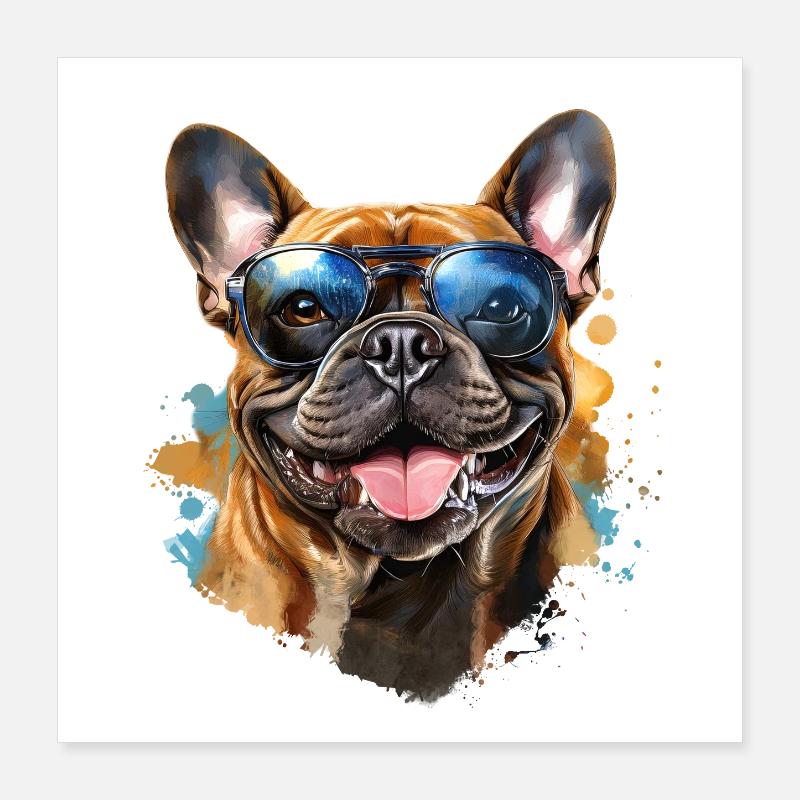 Frenchie mit Sonnenbrille Poster 40x40 cm