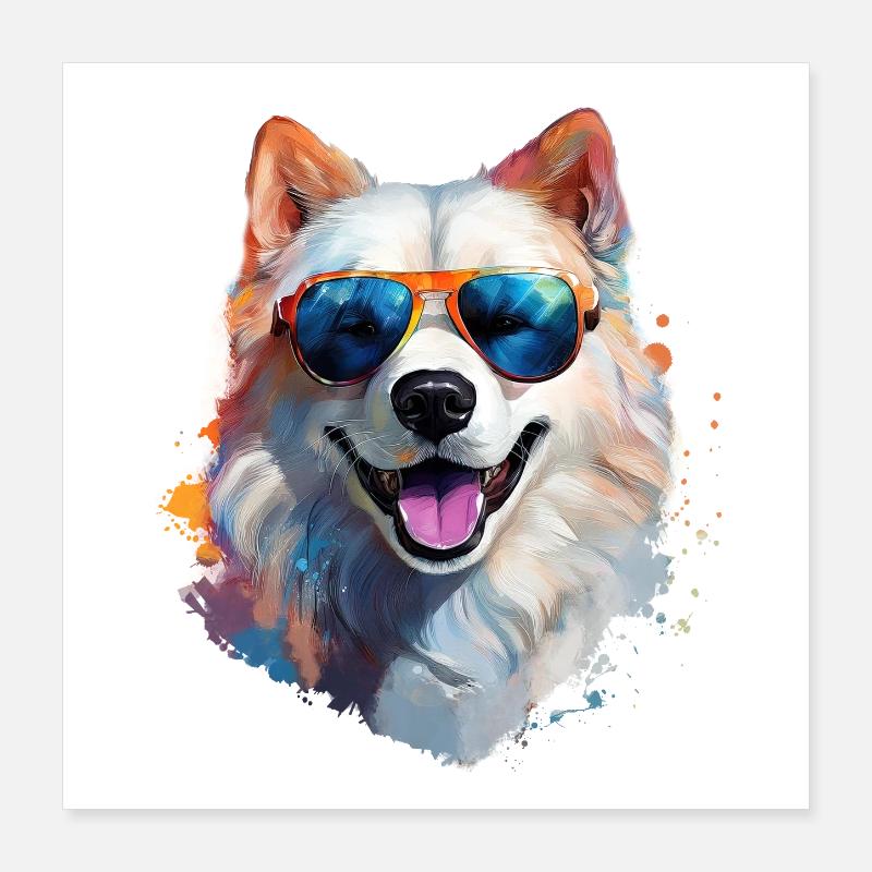 Samojede mit Sonnenbrille Poster 40x40 cm
