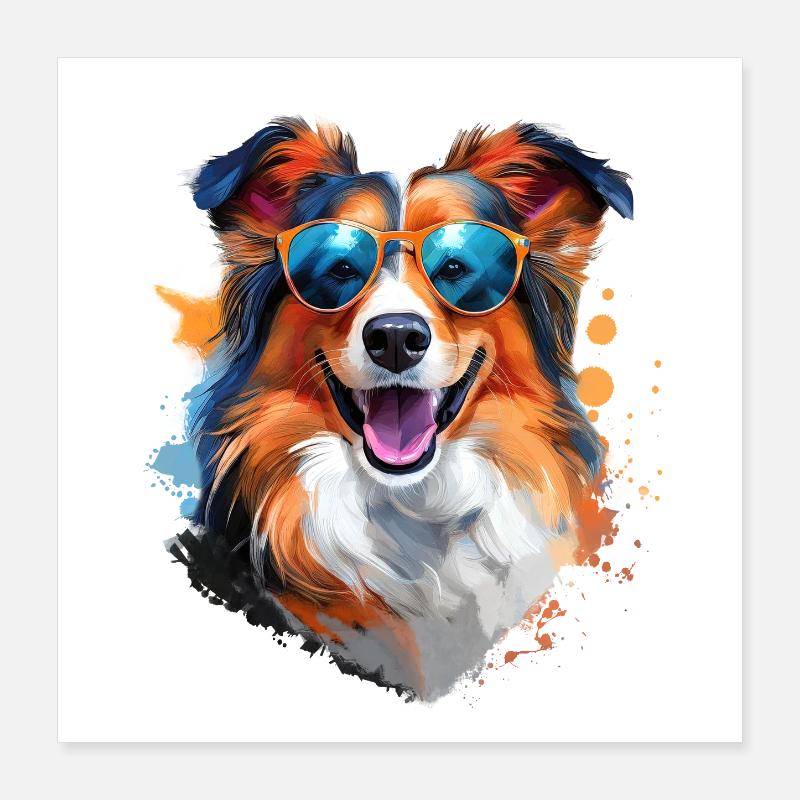Sheltie avec lunettes de soleil Poster 40 x 40 cm