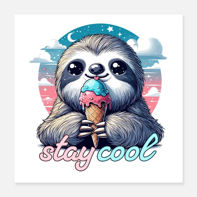 Bleib cool süßes Faultier mit Eis Geschenk Poster 40x40 cm
