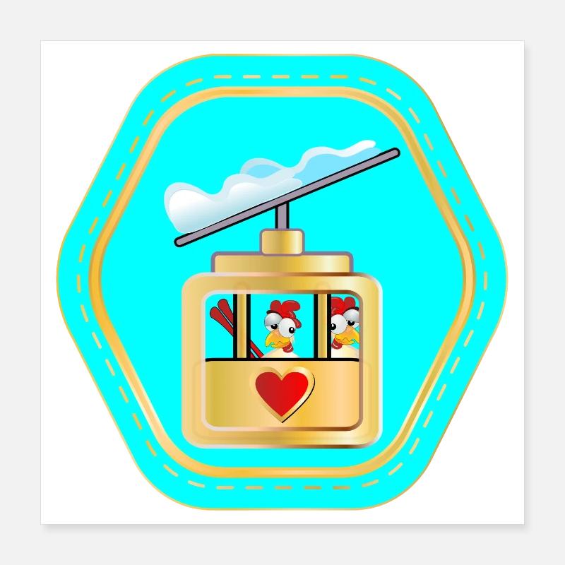 SKIING COUPLES - CHICKENS COMIC Poster 16" x 16" (40x40 cm)