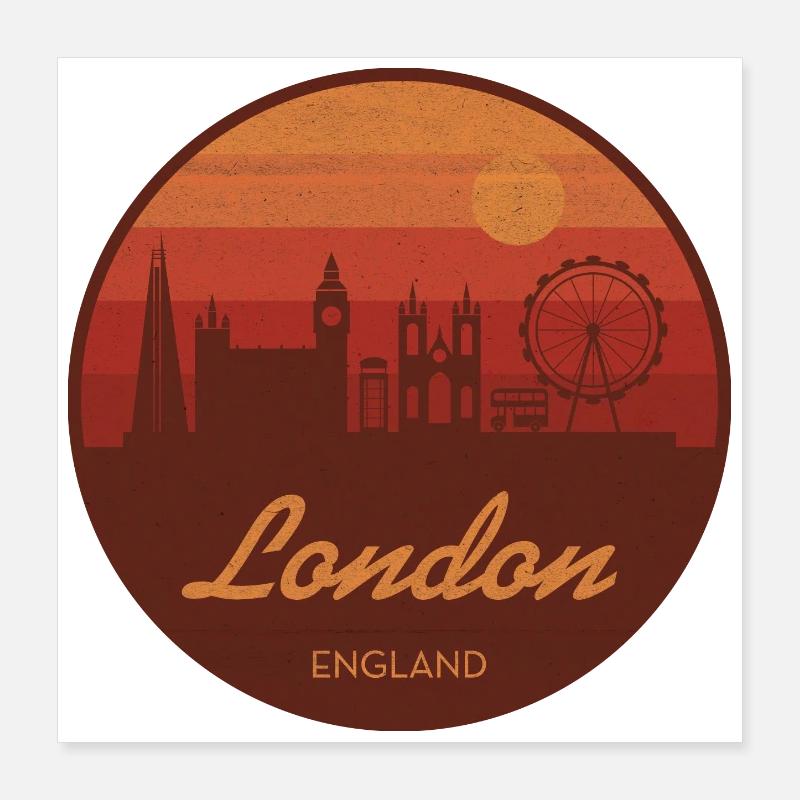 La silhouette de Londres dans un coucher de soleil rétro Poster 40 x 40 cm