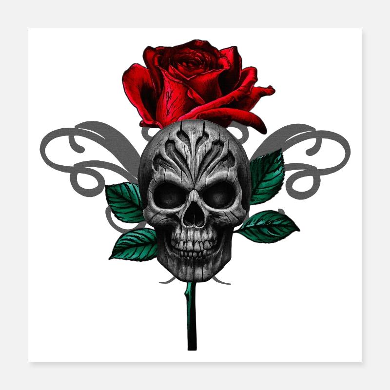 Gothic-Rose mit menschenschädel, Tribalmuster Poster 40x40 cm