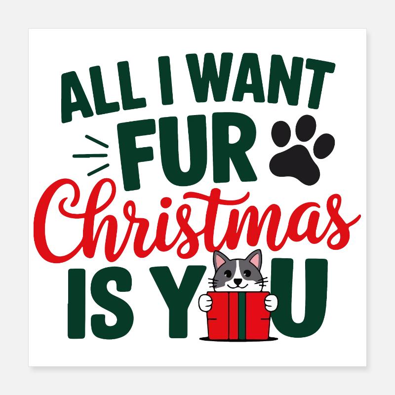 Citation de Noël festive en fourrure de chat Poster 40 x 40 cm