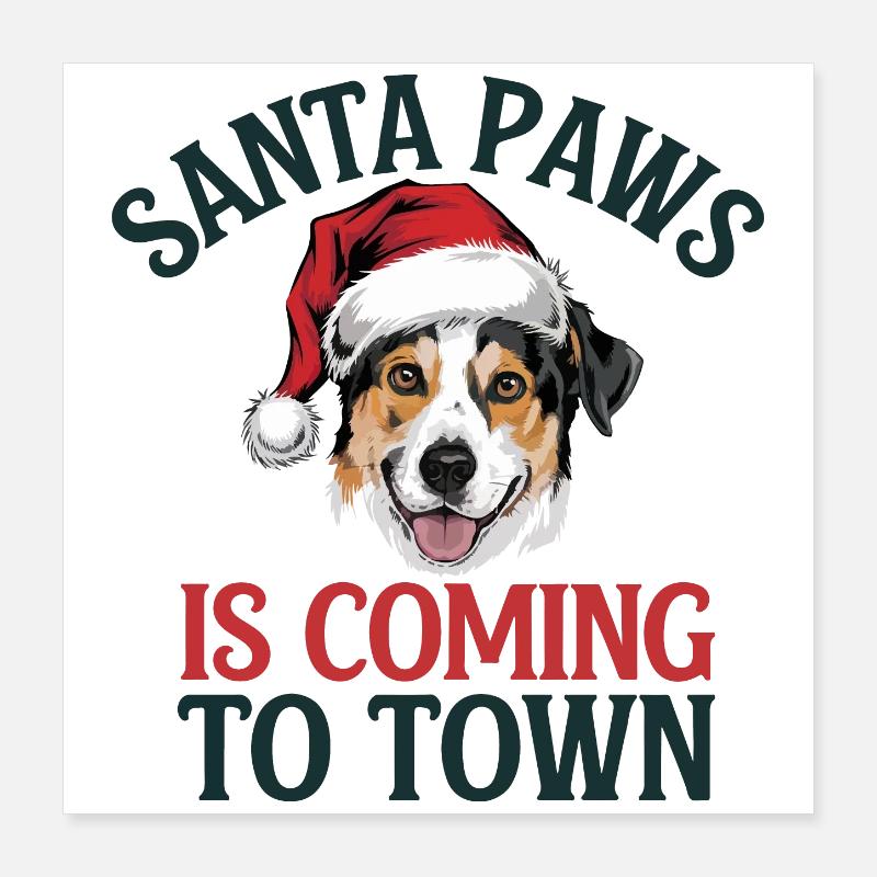 Festive Santa Paws Dog Christmas Design Poster 16" x 16" (40x40 cm)