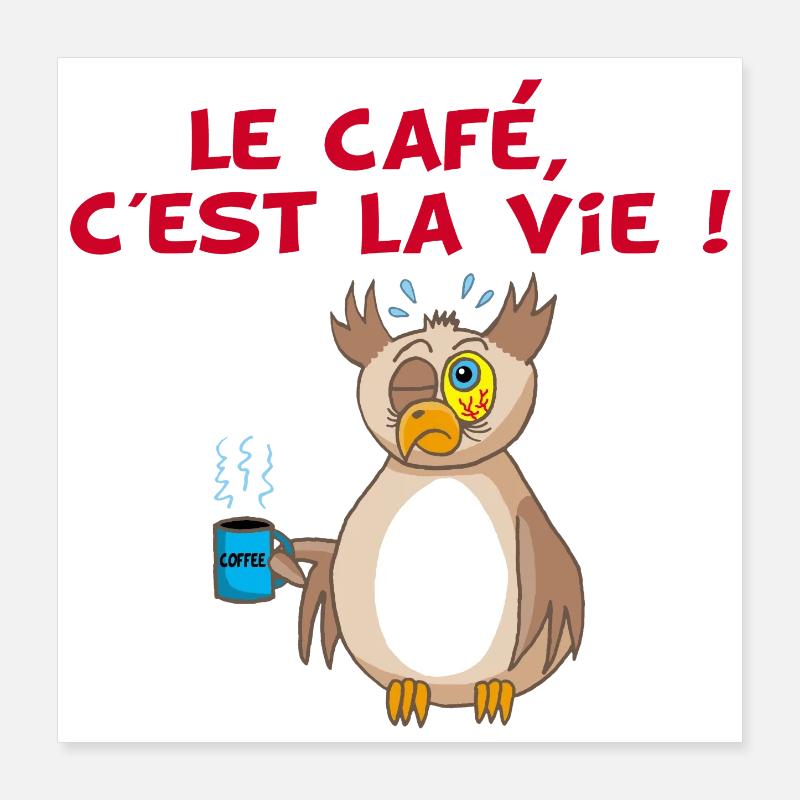 Hibou et café Poster 40 x 40 cm