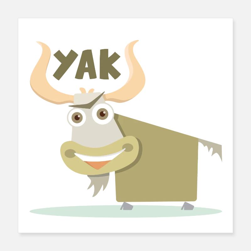 Illustration joyeuse et colorée d’un yak Poster 40 x 40 cm