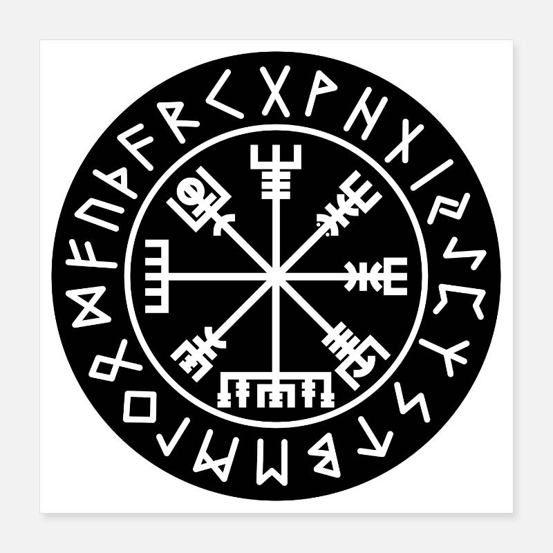Vegvisir black rune circle Poster 16" x 16" (40x40 cm)