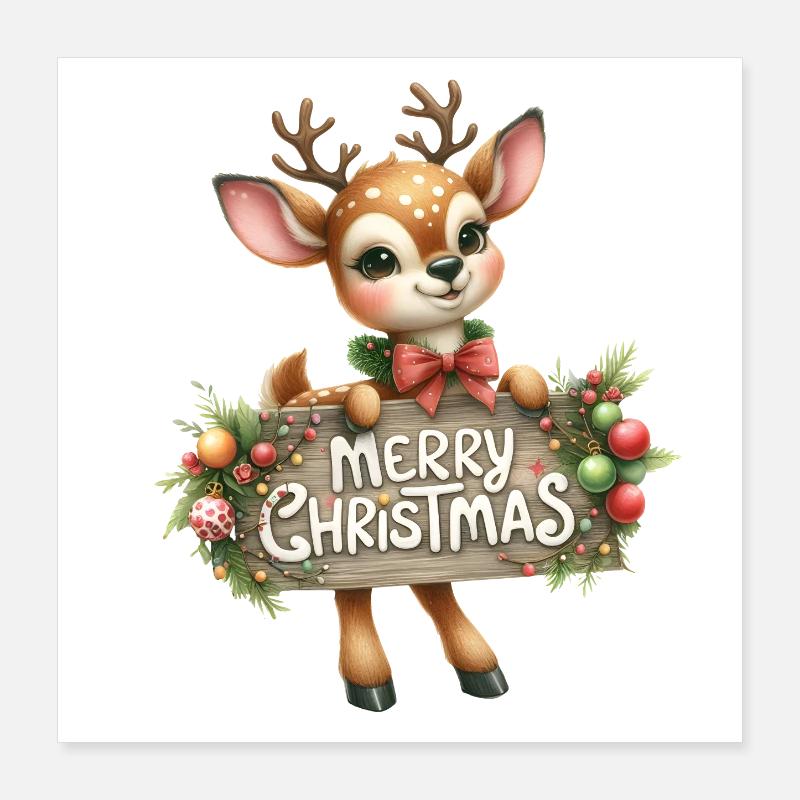 Renne avec un panneau de Noël joyeux Poster 40 x 40 cm