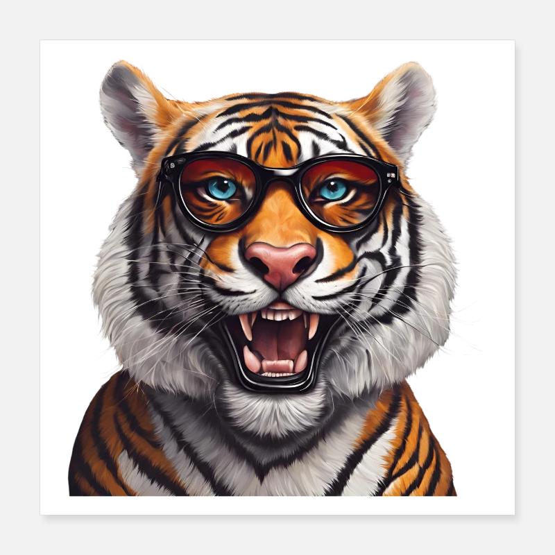 Tigre intelligent avec conception de lunettes Poster 40 x 40 cm