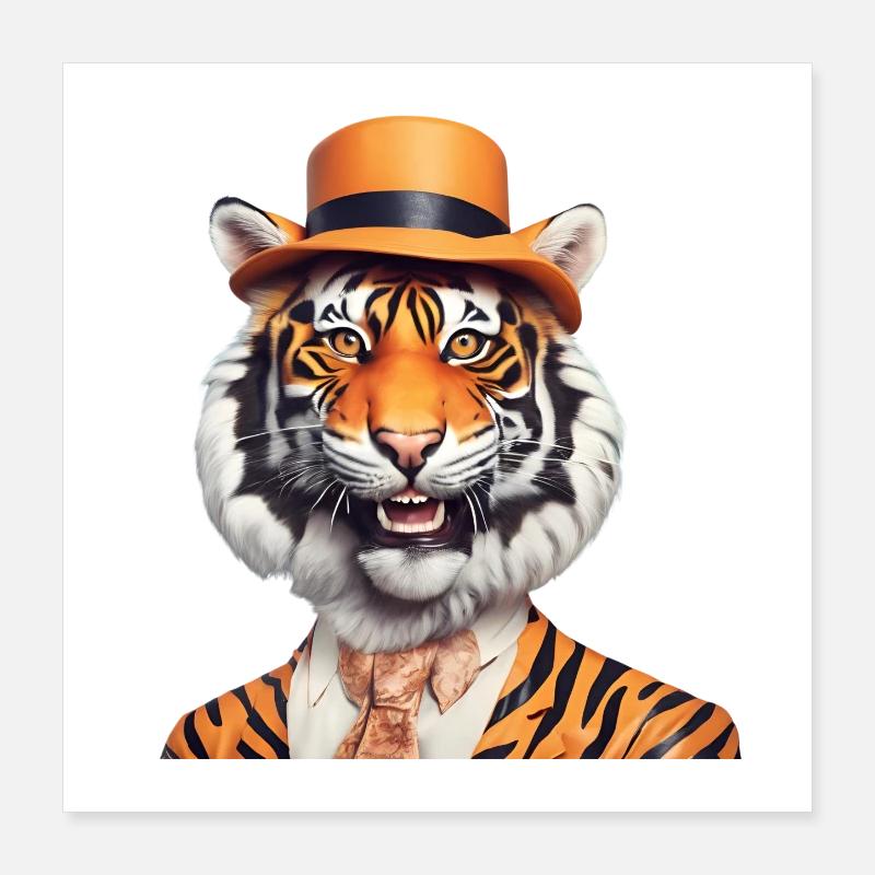 Victorian Tiger with Bowler Hat Poster 16" x 16" (40x40 cm)