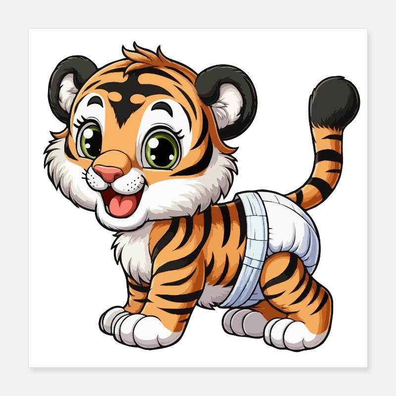 Bébé tigre avec couche Poster 40 x 40 cm