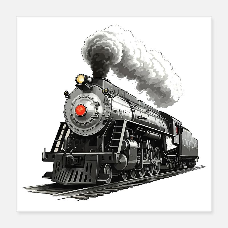 Nostalgische Dampflok - Eisenbahn Illustration Poster 40x40 cm