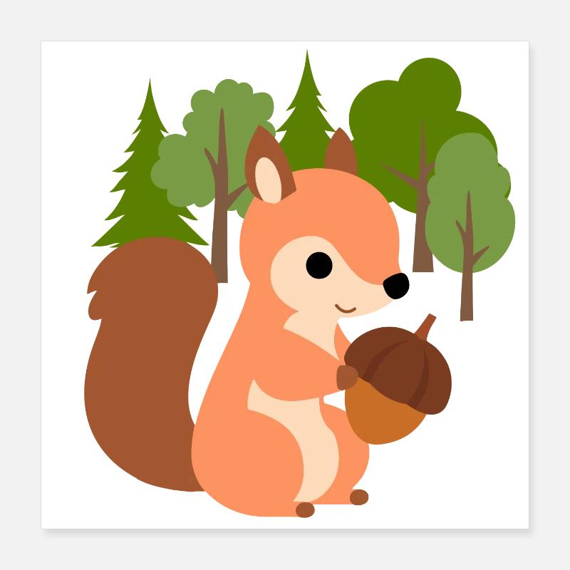 Eichhörnchen mit Nuss Poster 40x40 cm
