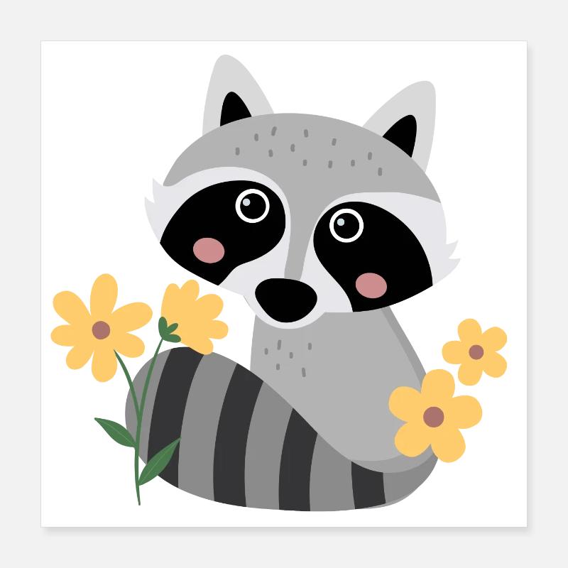 Kleiner Waschbär mit Blumen Poster 40x40 cm