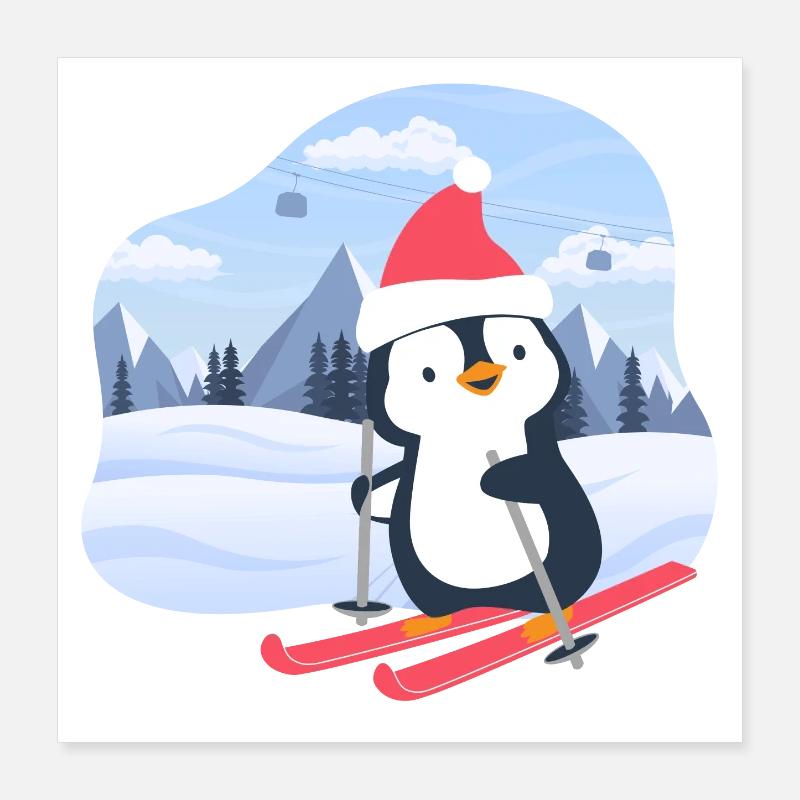 Little penguin skiing Poster 16" x 16" (40x40 cm)