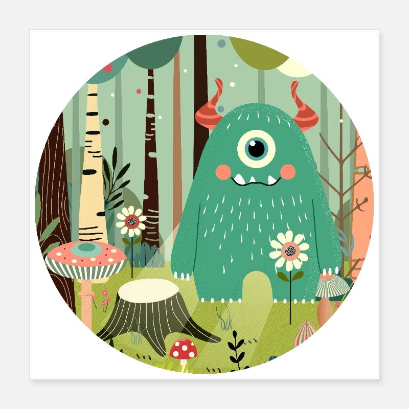 Monstre mignon dans la forêt magique Poster 40 x 40 cm