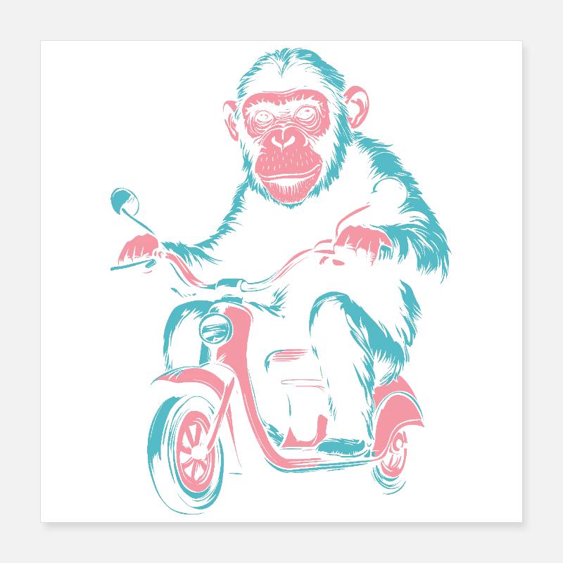 Monkey on the Scooter – Style de rue rétro Poster 40 x 40 cm