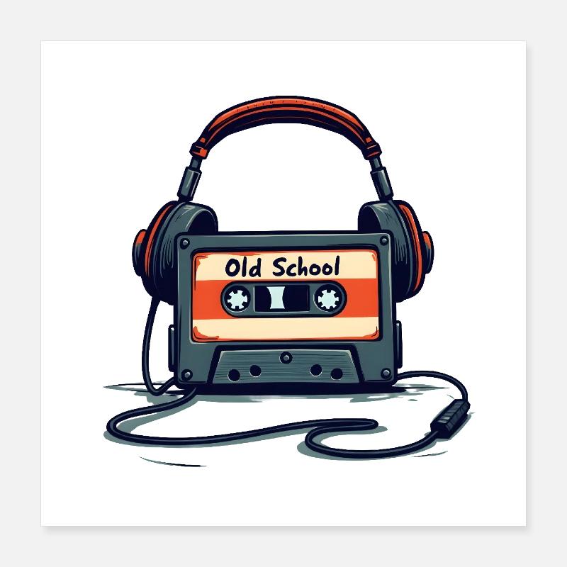 Lecteur de cassettes rétro avec casque Poster 40 x 40 cm