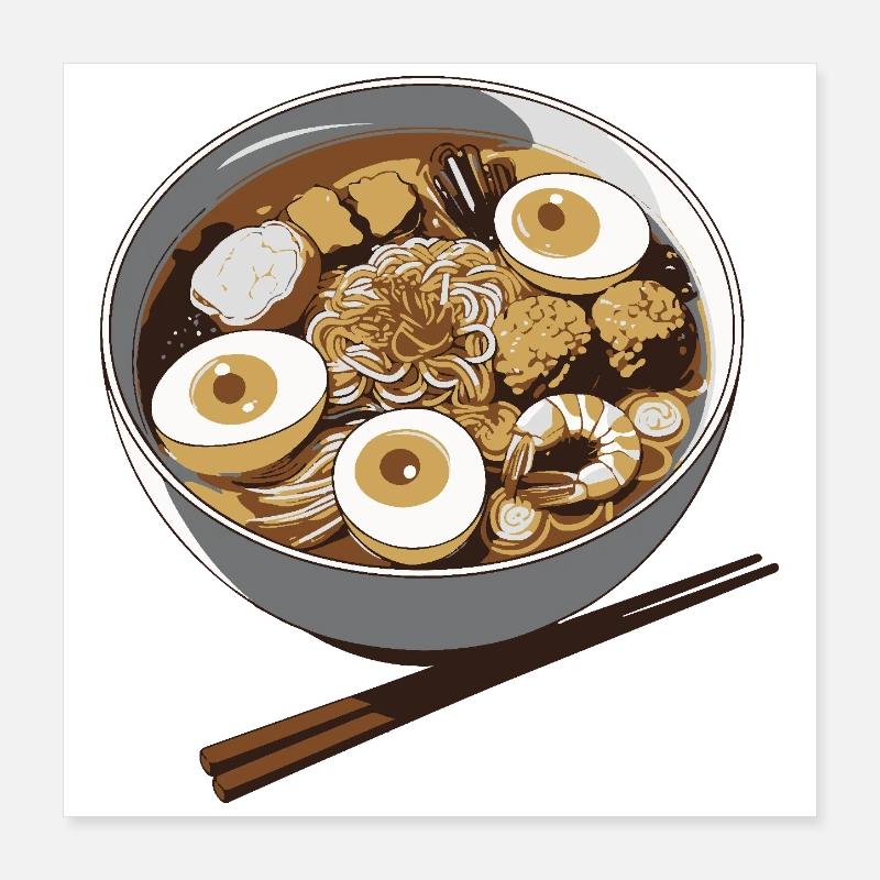 Ramen Eier Bowl Illustration Poster 40x40 cm