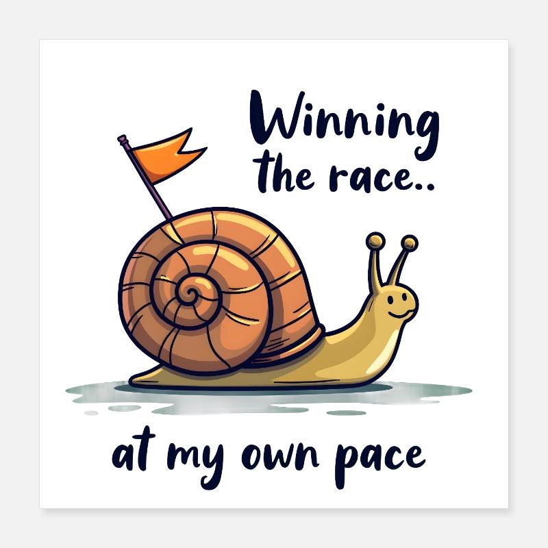 Escargot avec drapeau « Gagner la course » Poster 40 x 40 cm