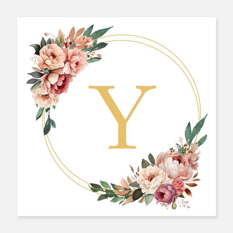 Monogramme Y, Couronne de fleurs, Personnalisable Poster 40 x 40 cm