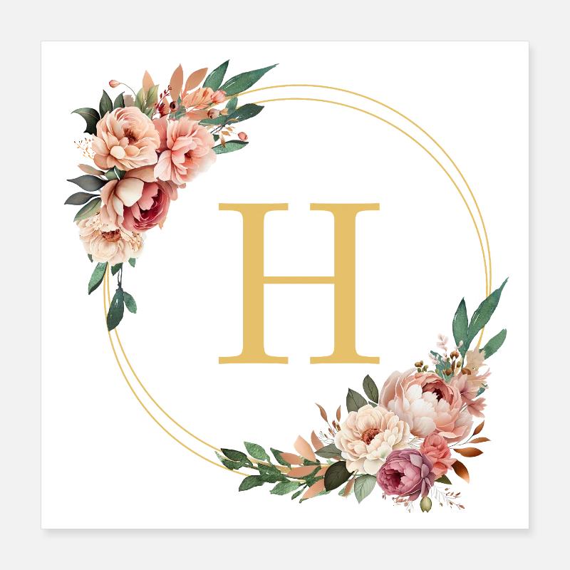 H Monogramme, Couronne de fleurs, Personnalisable Poster 40 x 40 cm