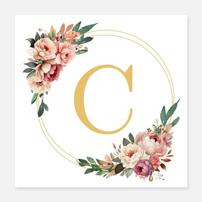 C Monogram, Couronne de fleurs, Personnalisable Poster 40 x 40 cm