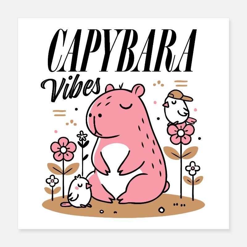 Capybara détendu avec des amis Poster 40 x 40 cm