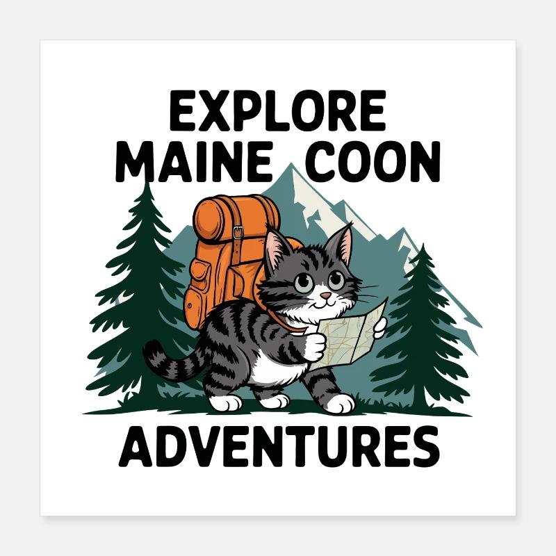 Explorer Maine Coon Adventure Imprimer Poster 40 x 40 cm