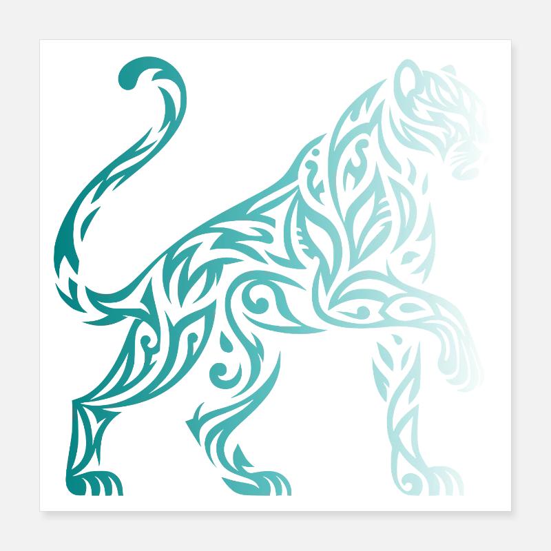 Tribal Panther Gradient Blue White Poster 16" x 16" (40x40 cm)
