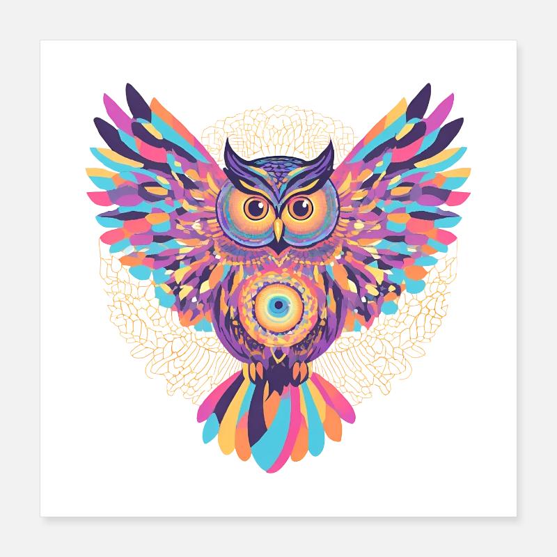 Regenbogenmandala-Eule Poster 40x40 cm