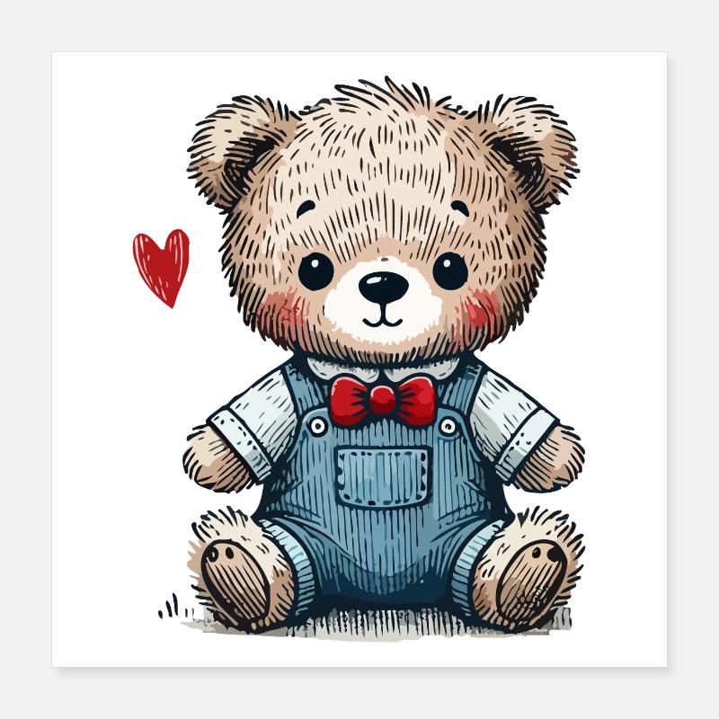 Ours en peluche vintage avec salopette Poster 40 x 40 cm