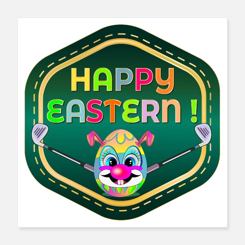 HAPPY EASTERN EGGS BEIM GOLFSPIELEN Poster 40x40 cm
