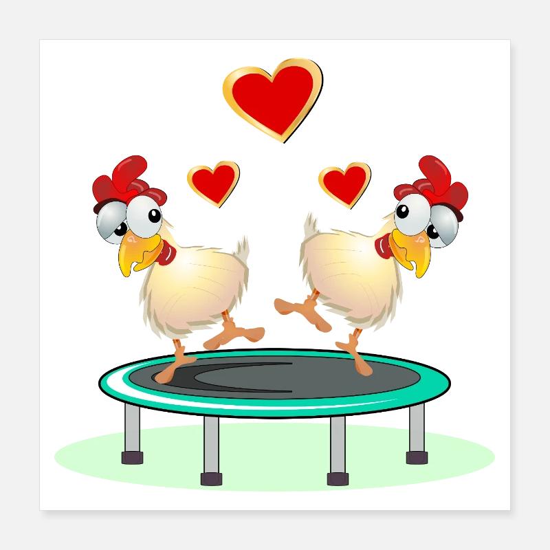 Poules Couples TRAMPOLINE DE SAUT Poster 40 x 40 cm