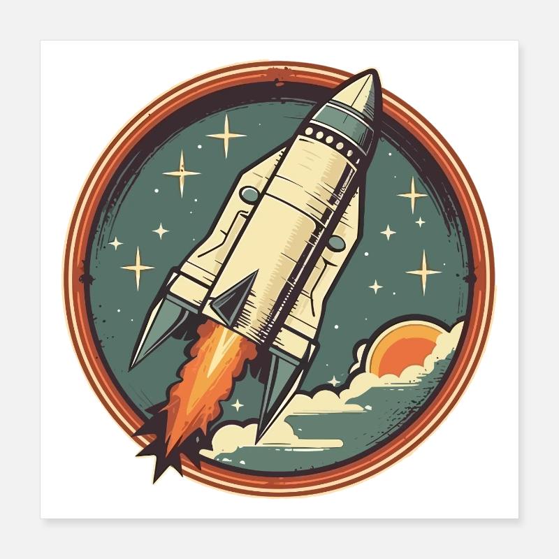 Fusée Rétro - Fusée Spatiale Poster 40 x 40 cm