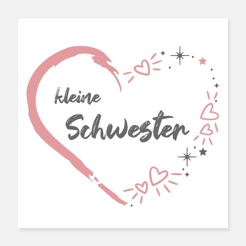 kleine Schwester Herz rosa grau Poster 40x40 cm