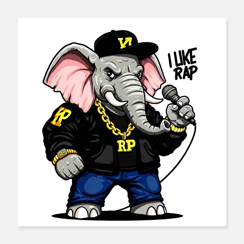 Rapper elephant: unique urban style! Poster 16" x 16" (40x40 cm)
