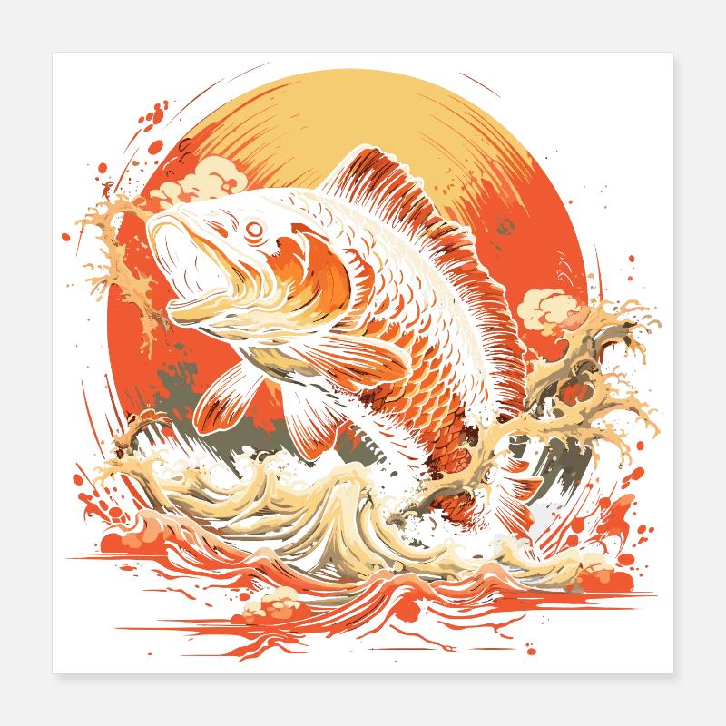 Fischerei Illustration Poster 40x40 cm