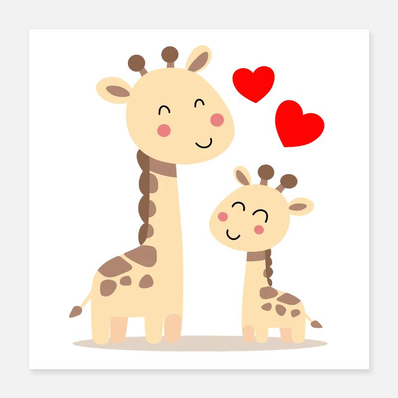 Baby Giraffe with Mommy Giraffe Poster 16" x 16" (40x40 cm)