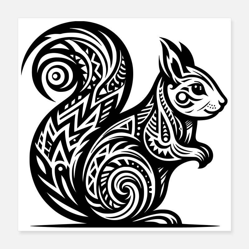 Écureuil tribal Poster 40 x 40 cm