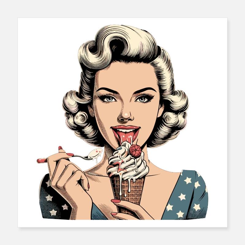 Pin Up Retro Rockabilly Cream Soft Serve Cream Gift Poster 40 x 40 cm