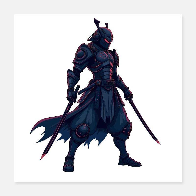 Cyber Samurai Warrior Illustration Poster 16" x 16" (40x40 cm)