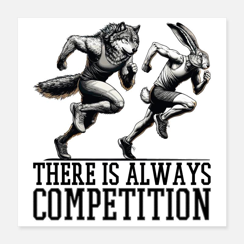 Competition Hare and Wolf Competition Gift Poster 16" x 16" (40x40 cm)