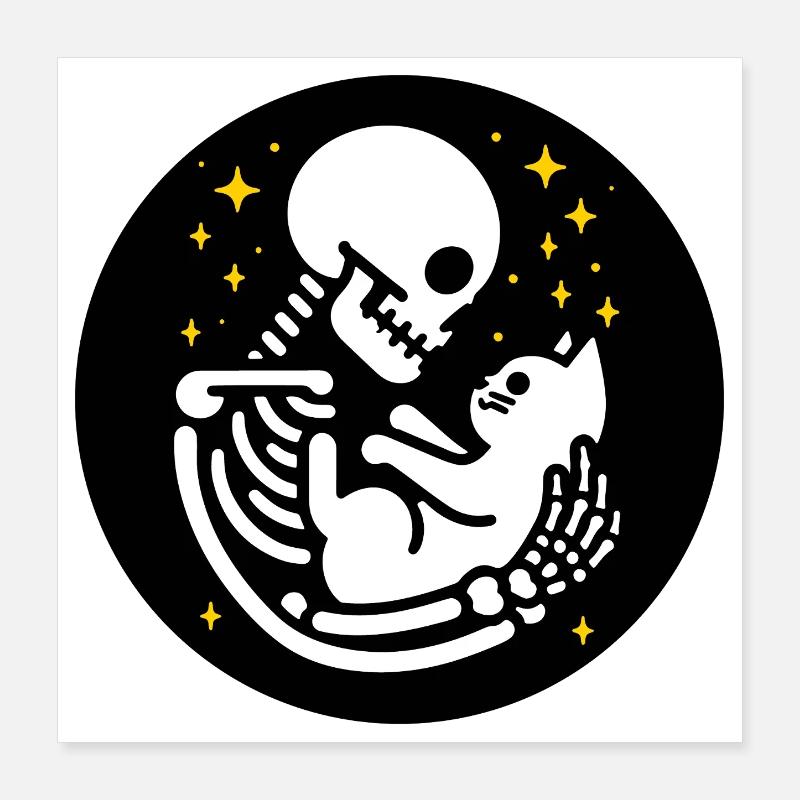Skelett mit Katze Poster 40x40 cm