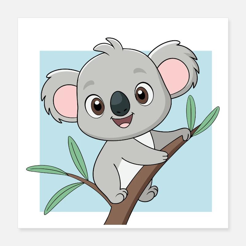 Bébé koala joyeux sur une branche (v02) Poster 40 x 40 cm