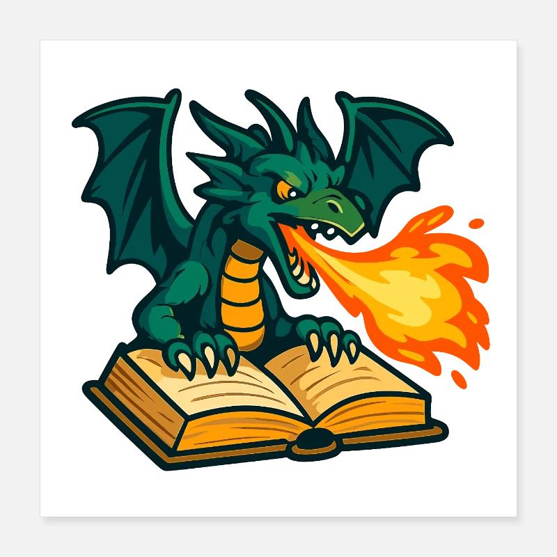Feuerdrache Buchzauber Poster 40x40 cm