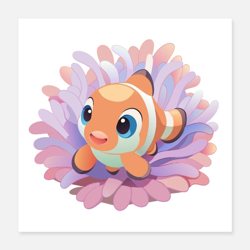 Poisson-clown bébé dans son anémone Poster 40 x 40 cm