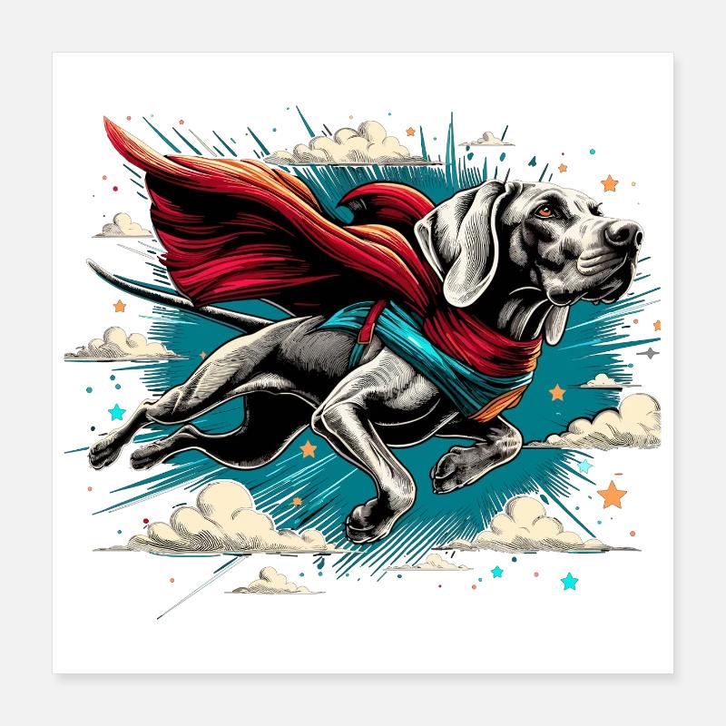 Super Hund Weimaraner Weimi Cape Umhang Geschenk Poster 40x40 cm