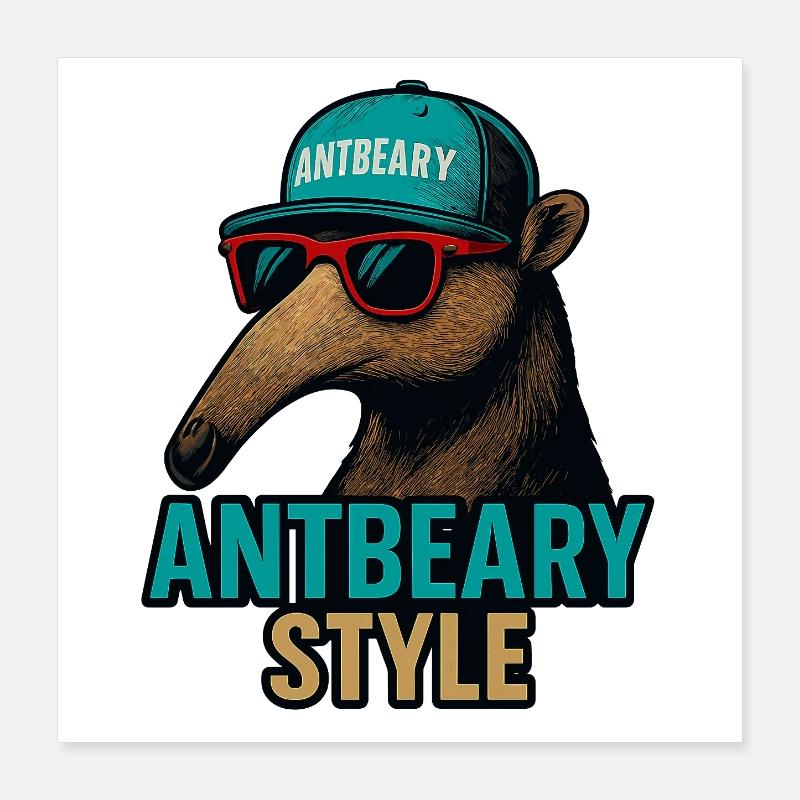 Antbeary Style Aardvark Cartoon Poster 40x40 cm